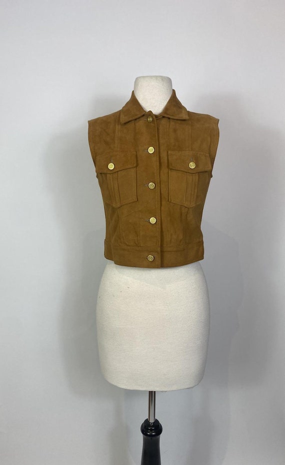 1990s Mondi Brown / Tan Suede Leather Vest Top - image 2