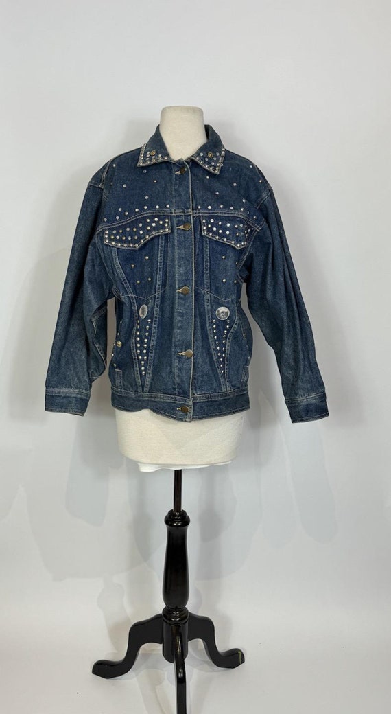 1980s - 1990s Don't Stop Silver Studded Denim Jac… - image 2