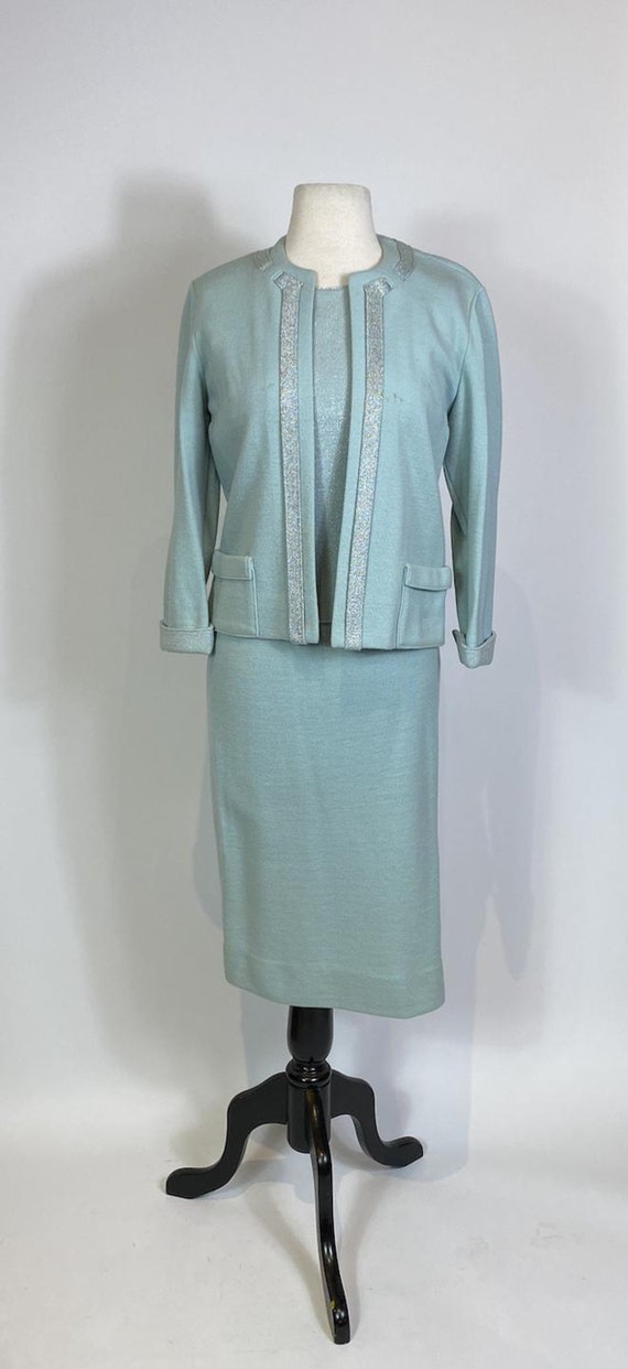 1960s Kimberly Robins Egg Blue Wool Three Piece S… - image 2