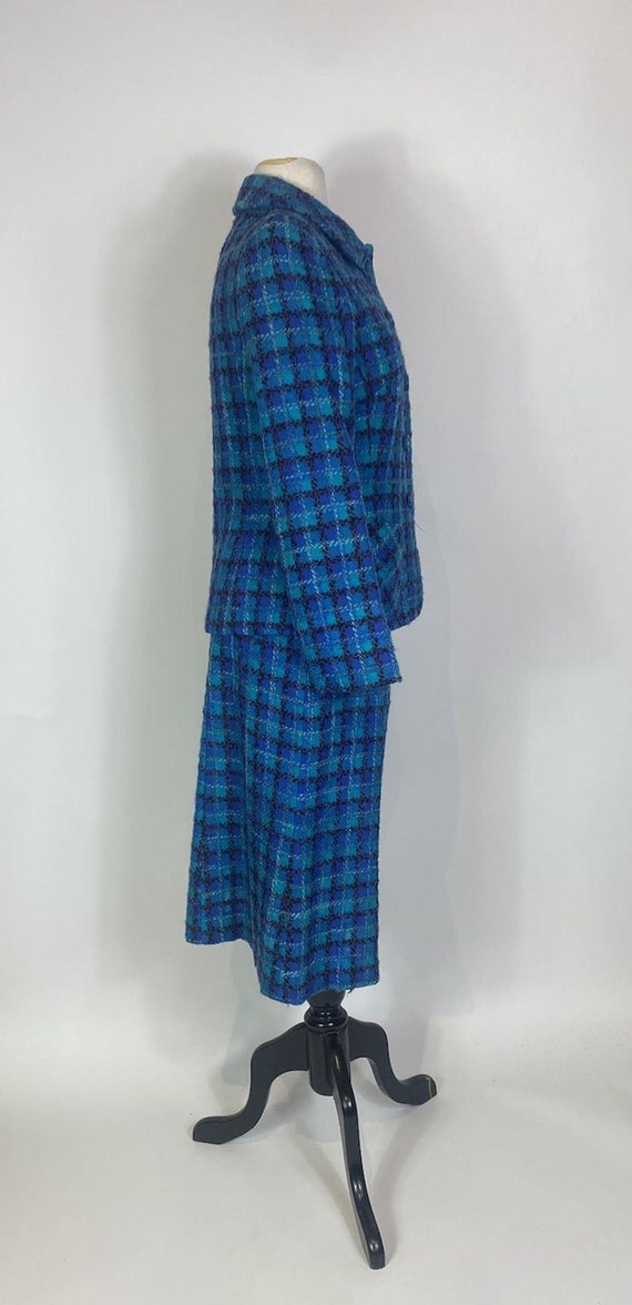 1960s Lord & Taylor Blue Plaid Wool Tweed Skirt a… - image 3