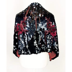 1930s Black Sequin Floral Cropped Cape