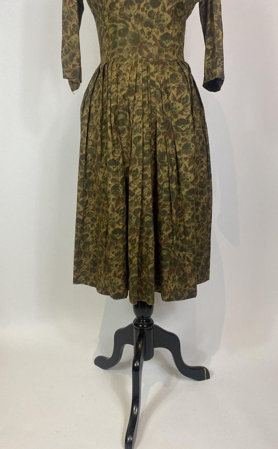 1950s Pink and Green Rayon Print Dress