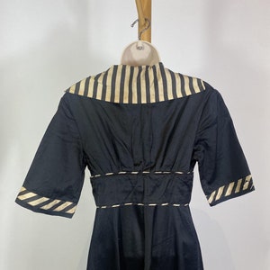 1940s Black Cotton Striped Trim Day Dress image 6