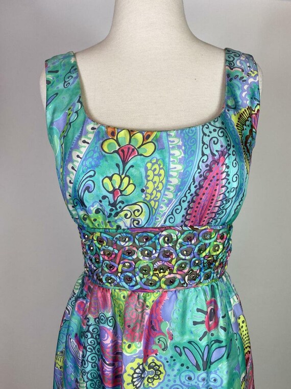 1960s Silk Crystal Waist Party Dress - image 5