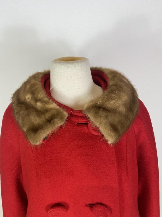 1960s Red Wool Mink Collar Coat - image 6