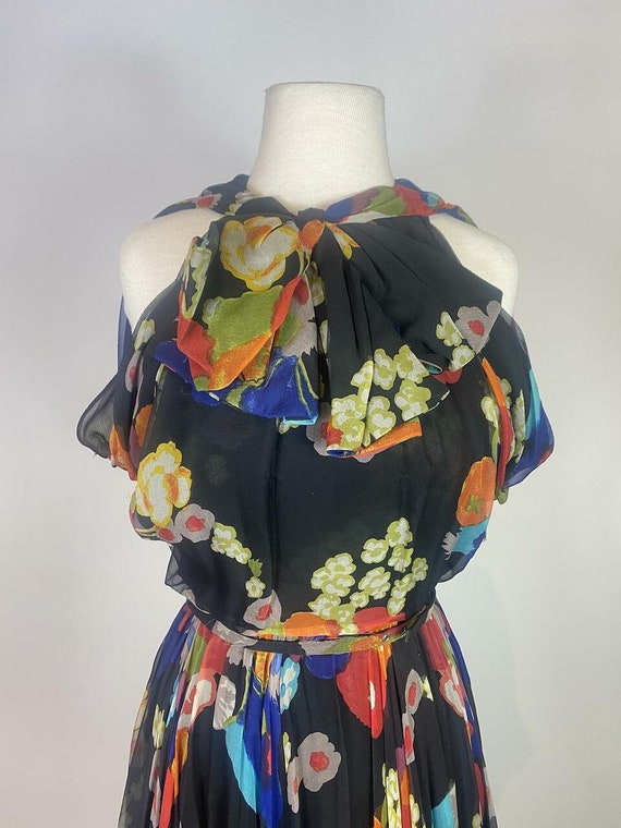 1950s - 1960s Silk Chiffon Floral Bow Front Dress - image 5