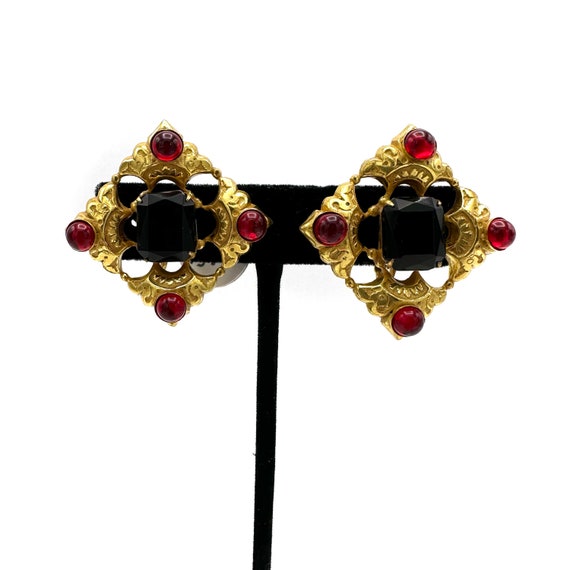 1950s-60s MIRIAM HASKELL Red And Black Glass Gold… - image 2