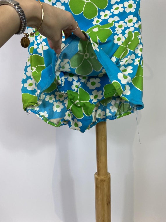 1960s Mod Flower Power Blue and Green Swimsuit - image 6
