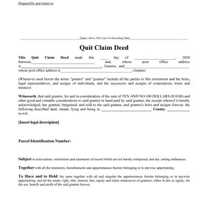 Quit Claim Deed Real Property Transfer legal document recordable deed