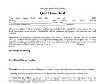 Quit Claim Deed Real Property Transfer legal document recordable deed
