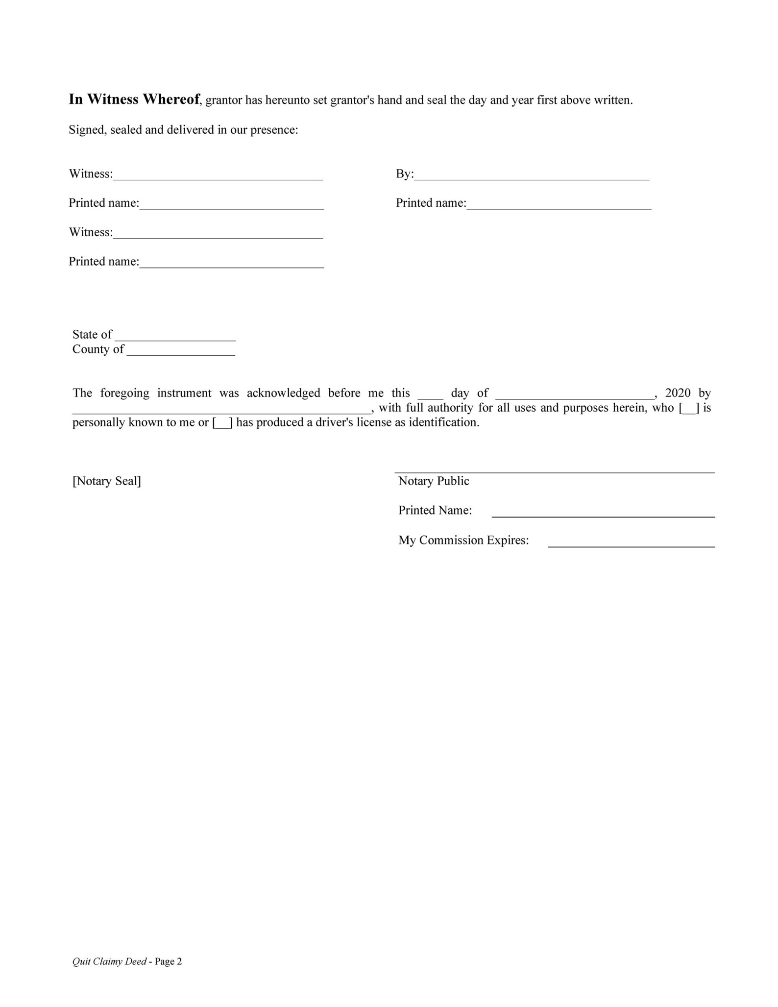 Quit Claim Deed Real Property Transfer Legal Document Recordable Deed