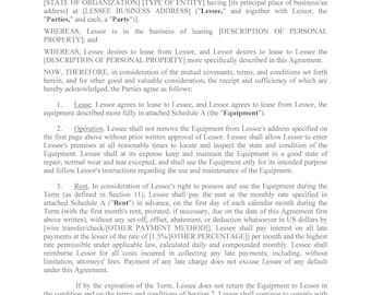 Personal Property Equipment Tools Automotive Household Items Lease