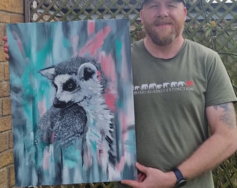 Lemur Painting, Ring-Tailed Lemur, Original wildlife art, Wall art