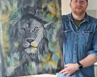 Lion painting, original lion art, african lion wall art