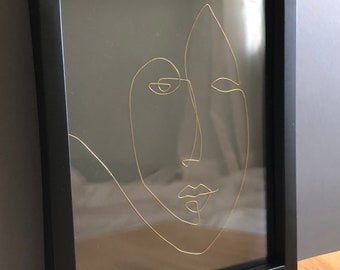 Abstract face framed wire sculpture, wall art, one line drawing, gallery wall, wire sculpture, wire art, decor, boho decor