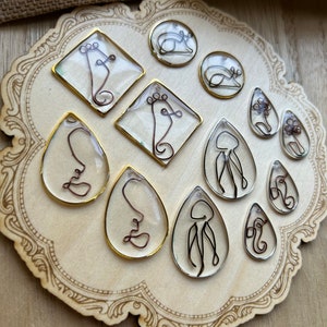 Abstract jellyfish earrings, jewelry, resin jewelry, resin earrings, one line art, one line drawing, dangle earrings, wire art image 3