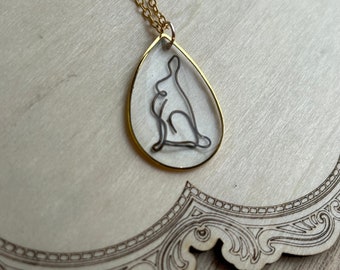 Wire Sculpted Pendant Necklace - Handmade Jewelry Resin Sealed Wire Sculpted Bunny Silhouette Necklace: Hand-Formed Wire Encased in Resin