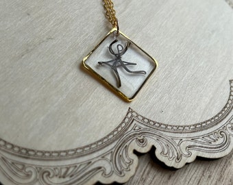 Wire Sculpted Dancing Lady Pendant Necklace - Handmade Silver Jewelry Resin Sealed Dancing lady necklace, pendant, necklace, resin jewelry