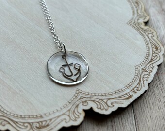Wire Sculpted Pendant Necklace - Handmade Jewelry Resin Sealed Handcrafted Anchor Necklace with Resin-Sealed Wire Sculpted Pendant