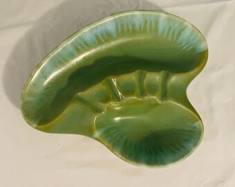 Vintage Mid Century Modern Light Green and Blue Ceramic Ashtray 10”