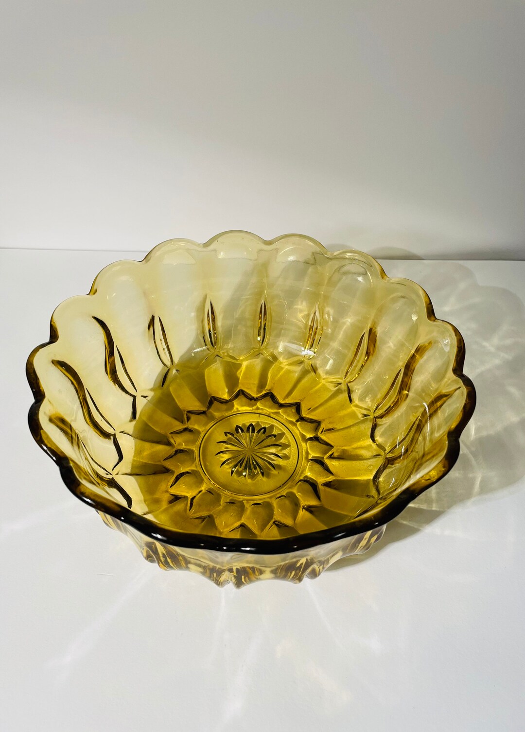 Vintage Yellow Glass Bowl Anchor Hocking Fairfield Pattern Retro 9 Etsy