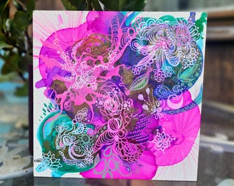 Floriography Original Painting: Floral Night Garden with Hazel Fern Incense