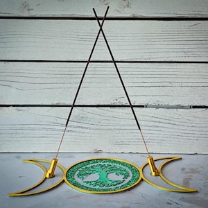 Triple Moon Incense Burner: Tree of Life Altar Decor