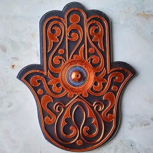 Hamsa Hand Incense Burner: Copper Amulet, Spiritual Decor