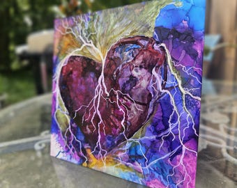 Heart Has Roots Art: Abstract Botanical Painting with Incense (6x6 Original)