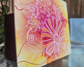 Golden Nectar Art: Abstract Botanical Painting with Incense (6x6 Original)