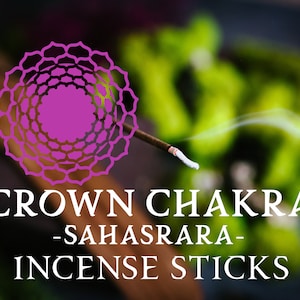 May include: Purple and white incense sticks with the text "CROWN CHAKRA -SAHASRARA- INCENSE STICKS" and a pink mandala design.