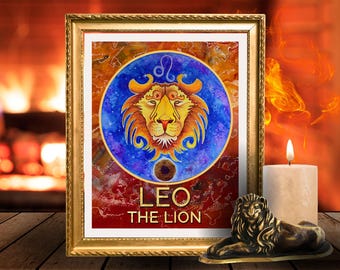 Leo Zodiac Print – Majestic Lion Face, Astrology Art (Digital Download)