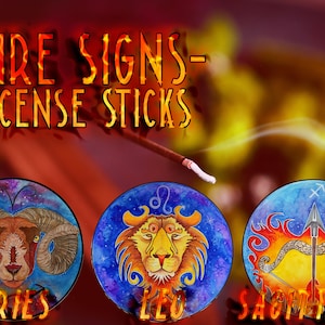 Bastões de incenso de signos de FOGO - Áries - Leão - Sagitário - Aroma de fumaça de madeira - Presentes de astrologia - Signos do Zodíaco - Conjunto de autocuidado - Presente de aniversário