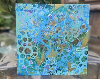 Glass Pond Artwork | Acrylic, Ink & Gold Leaf (Original 6x6 Inches) | Stick Incense
