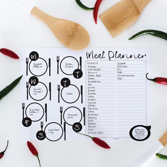 Meal Planner | Family meal planner | Planner printable | Meal planning | Black and white