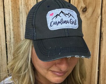 Pink and White South SC Carolina Girl Distressed Style Cap Hat
