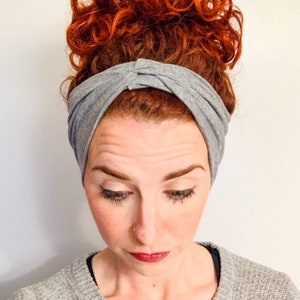 Solid Medium Grey Multiple Sizes Headband/Yoga Head Band/Top Knot Lightweight Workout Headband/Twisted Stretch Fabric/Turban