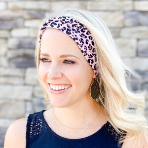 Pink Animal Print Multiple Sizes Headband/Yoga Head Band/Top Knot Lightweight Knit Workout Headband/Twisted Stretch/Turban