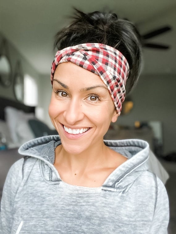 Black, off White, and Red Plaid Multiple Sizes Headband/yoga 