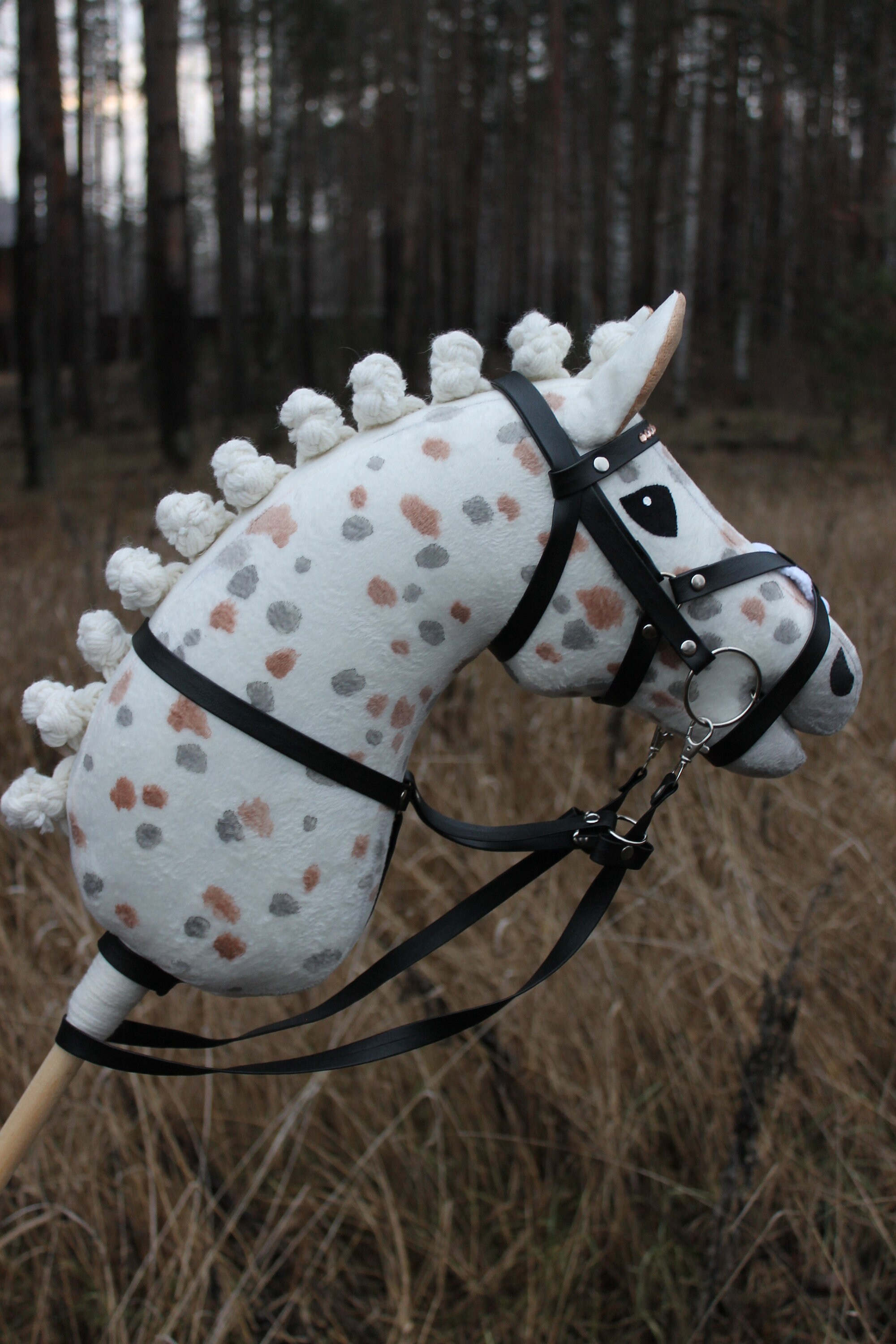 Holzpferd Zubehör RL24 Hobby Horse Steckenpferd - Mit Trense & Langer Mähne - Plüsch Pferd Auf Holzstock Für Kinder Spielpferd Plüsch