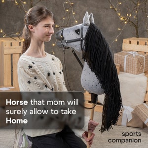 Hobby horse A3 with bridle and reins I Realistic steckenpferd I Dapple Grey Fleabitten