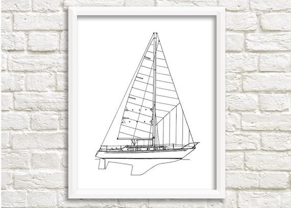 sailboat wall art nautical decor boat blueprint sailboat etsy