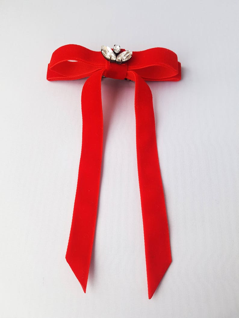 Red Hair Bow/french Barrette/swarovski Crystals/pretty Bows/cute Hair