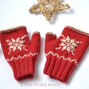 CHRISTMAS SNOWFLAKE fingerless mittens - 1 - 9 years