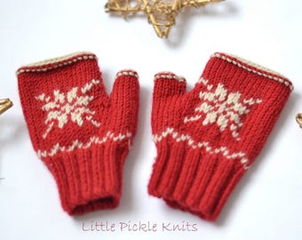 CHRISTMAS SNOWFLAKE fingerless mittens - 1 - 9 years