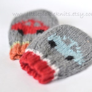 BABY KNITTING PATTERNS - baby mittens - little cars newborn to 1 year