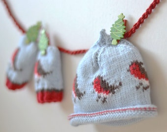 KNITTING PATTERN Christmas bundle OFFER! - baby beanie and baby mittens 'Little Robins'