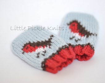 HOLIDAY KNITTING PATTERNS baby mittens -  little robins  - newborn to 1 year