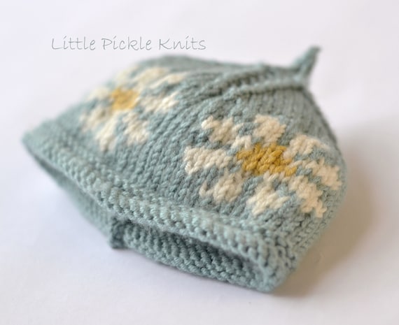 New Knitting Pattern Baby Beanie Little Daisy Flower New Knitting Pattern Baby Beanie Little Daisy Flower