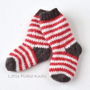 CHRISTMAS KNIT Stripy Christmas Baby Sock knitting pattern